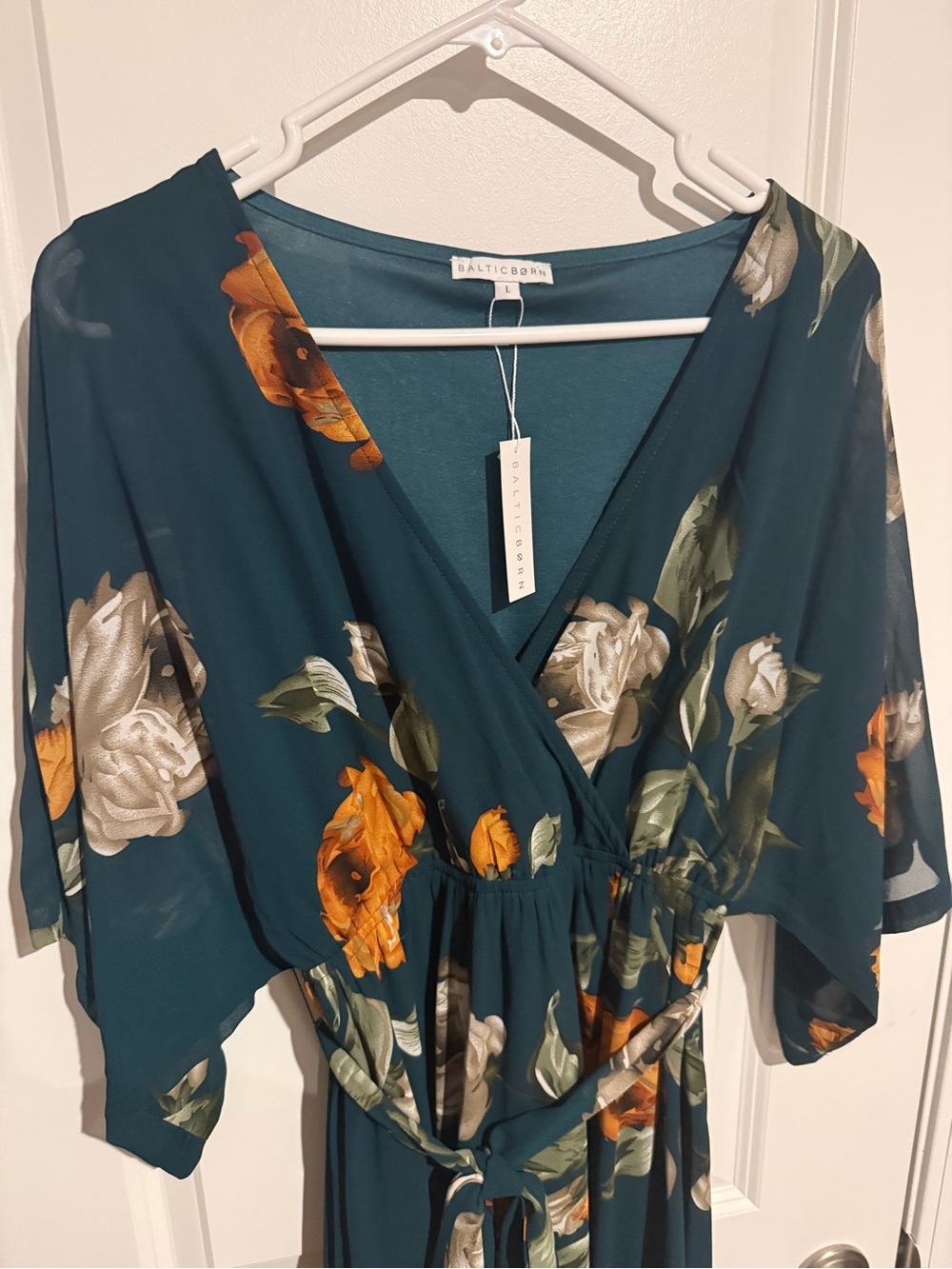 Baltic Born Teal Floral Maxi Dress with Orange and Cream Blooms - Picture 2 of 4